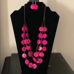 Passion Pink Wooden Necklace and Earring Set